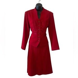 K Studio red 2 piece dress suede look, holiday dress, party dress size 8
